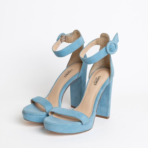 L'Agence Cecile Suede Ankle Strap Sandals Block Heel In Baltic Sea EU 36 - Picture 1 of 16